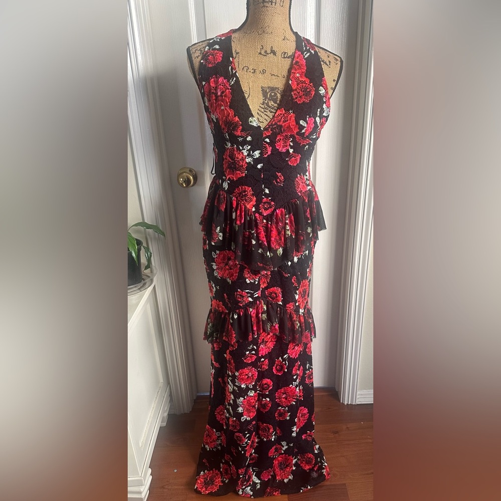 AFRM Red and Black Floral Dress